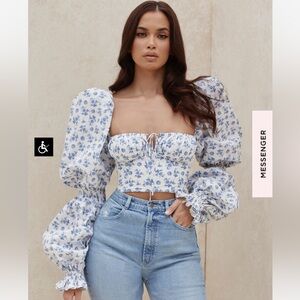 HOUSE OF CB Millicent Blue Print Crop Top